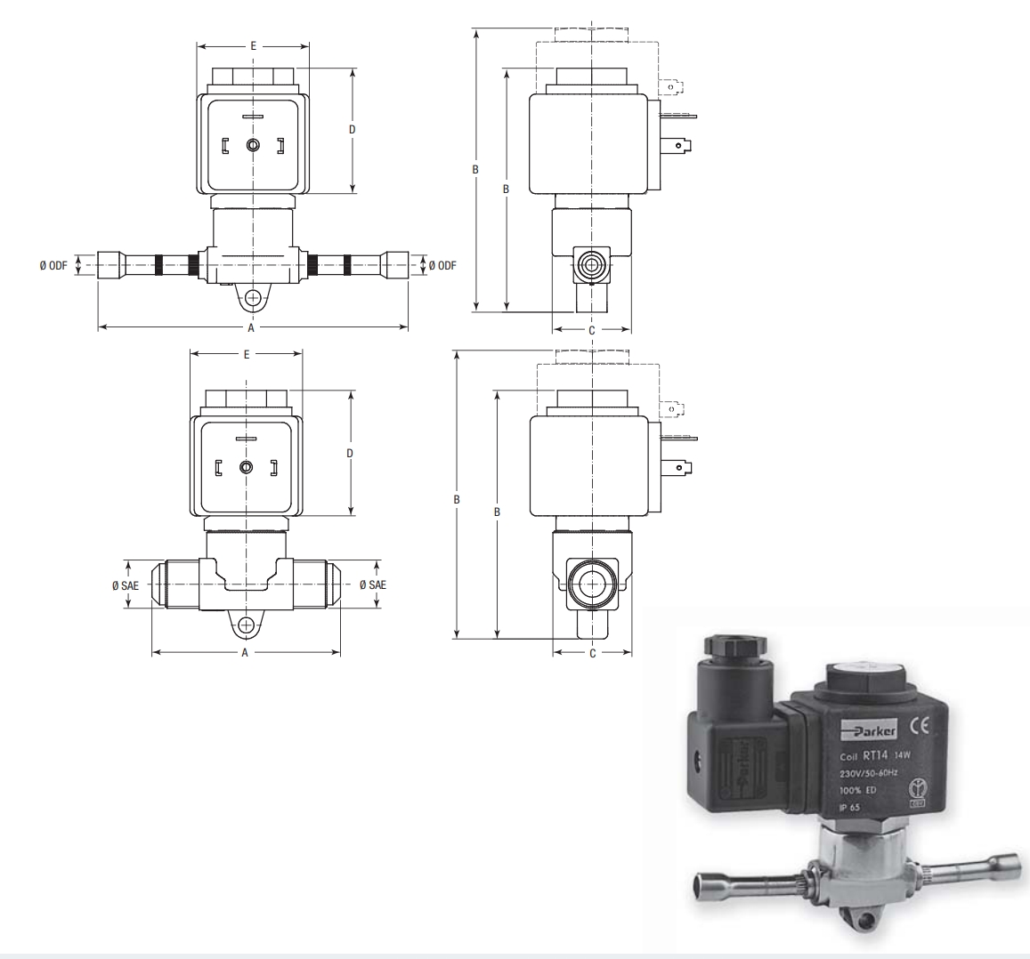 VANNE MAGNETIQUE V4S3 3/8" À BRASER - COD. V4S3 PARKER/SPORLAN P/N V4S3 - mm - V Series
