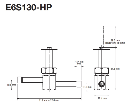 VANNE MAGNETIQUE E6S130-HP 3/8" À BRASER - COD. 3233-00 