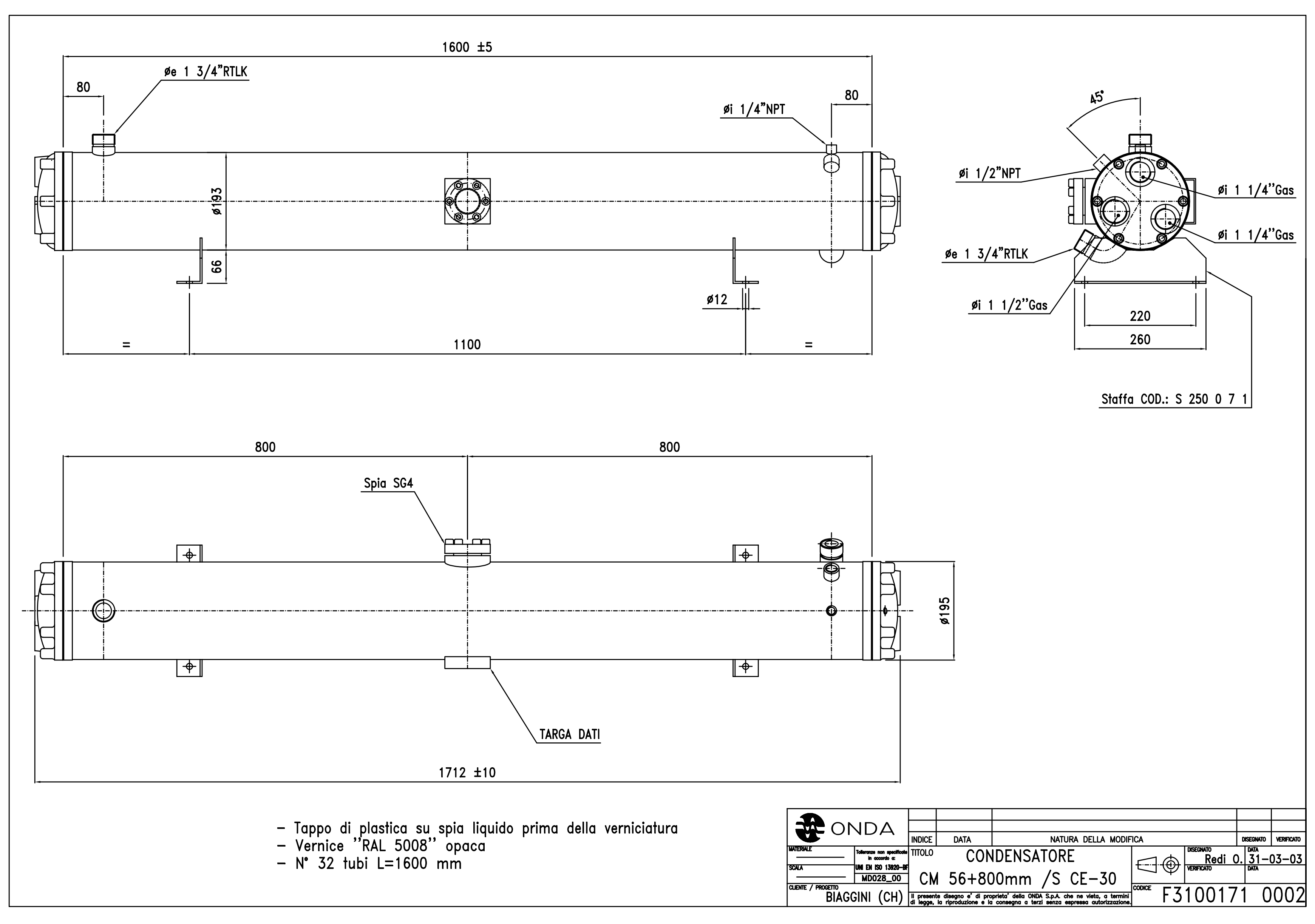CONDENSEUR CM 56 +800MM /S CE-30 COD. F31001710002