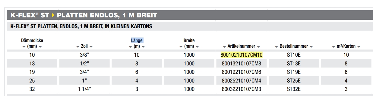 ISOLAZIONE K-FLEX TAPPETO ST - 1000 MM/ST10E Spessore: 10 mm 3/8"  - L. rotolo.: 10M - Largh.: 1000MM