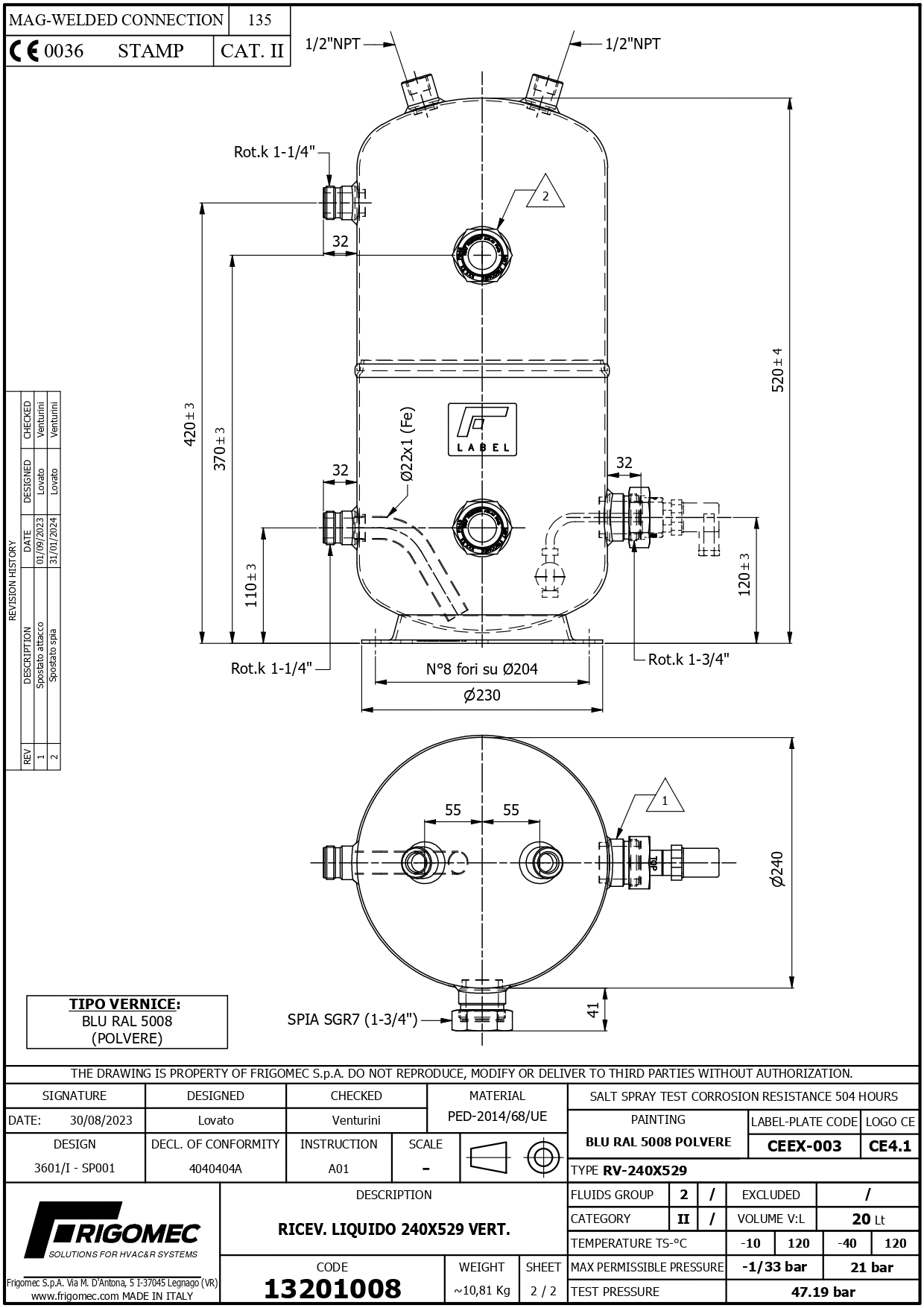 STEHSAMMLER 20 LT - 33 BAR - TYPE RV-240X529 