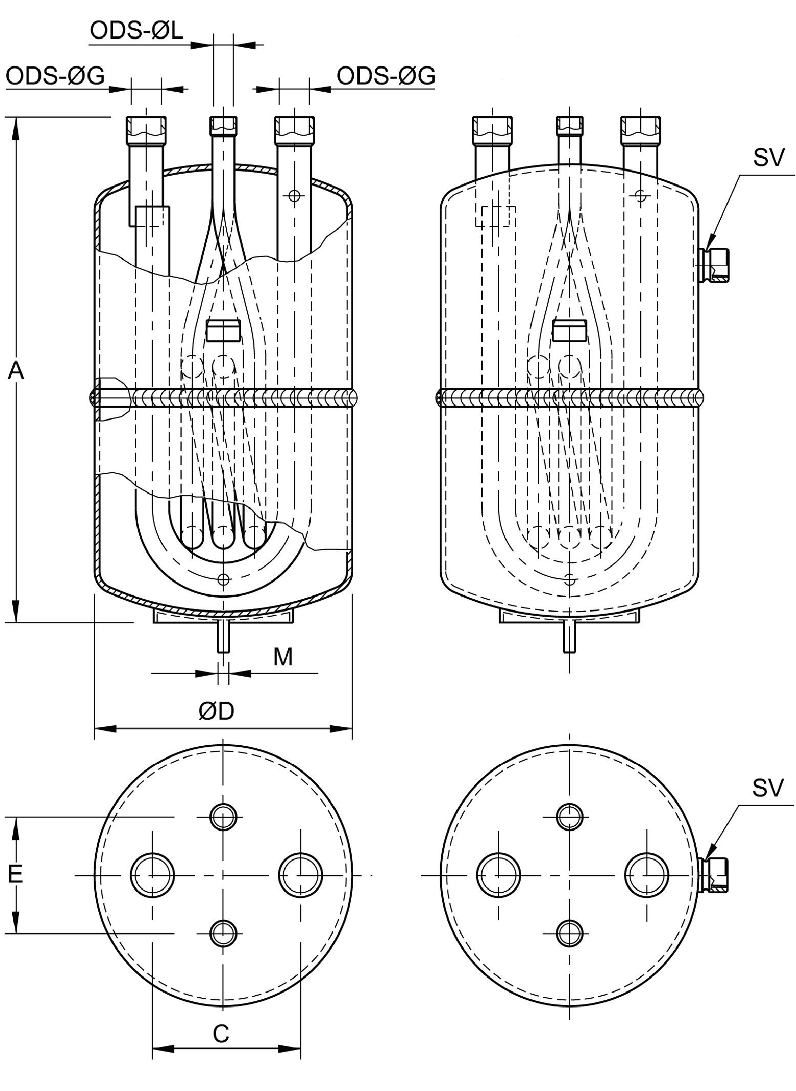 SÉPARATEUR DE LIQUIDE AVEC ÉCHANGEUR 08/S-S - ODS 1-3/8 - 7/8 31 BAR - 180X430