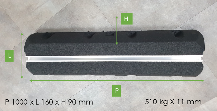 BASE A PAVIMENTO ANTIVIBRANTE L=1000 mm  P1000 x L160 x H90 mm - 630 kg - SCANALATURA 11 mm (NR. 01 PAIA)