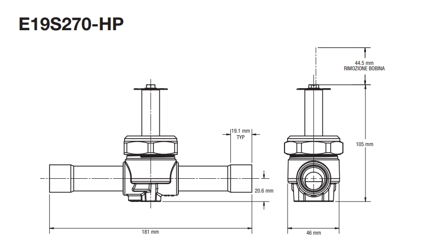 VANNE MAGNETIQUE E19S270-HP 7/8" À BRASER - COD. 4077-00 