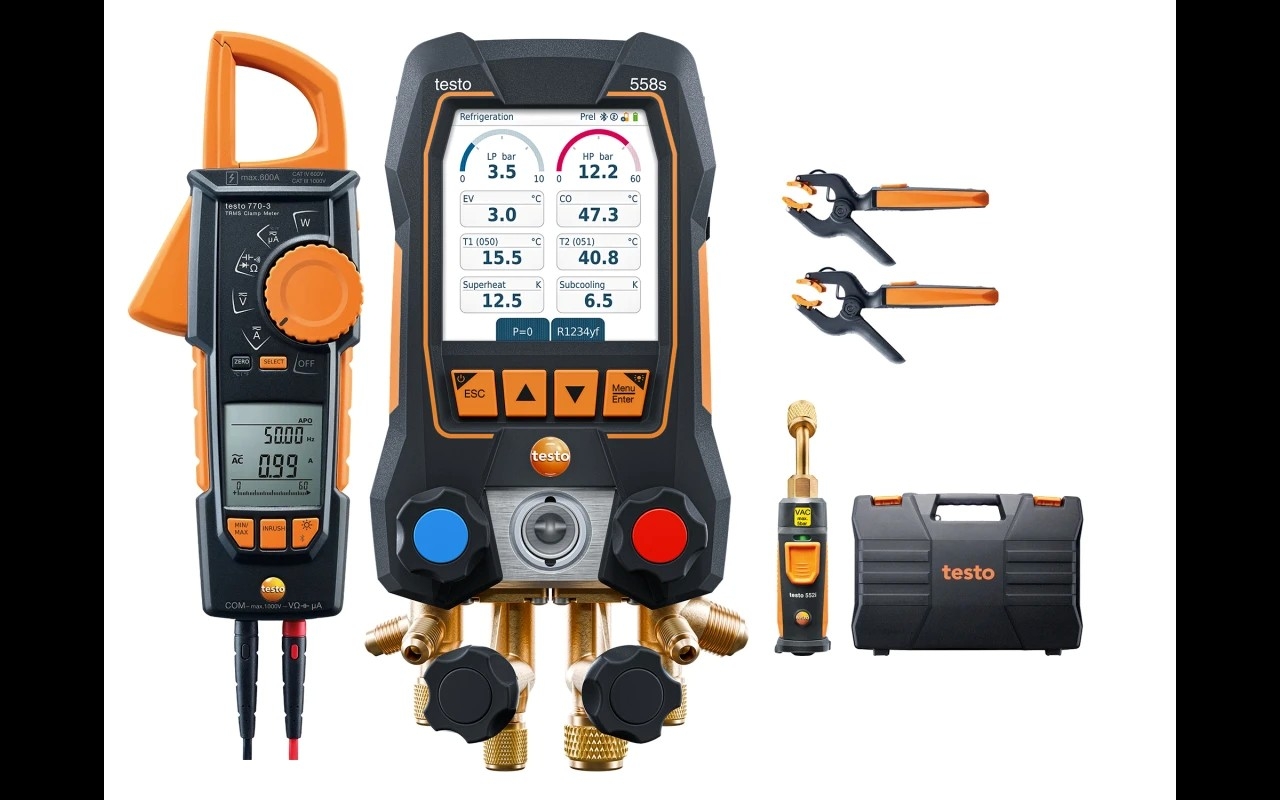 TESTO 558S KIT SMART VIDE AVEC PINCE AMPEREMETRIQUE  - MANIFOLD ELECTRONIQUE INTELLIGENT AVEC PINCE AMPEREMETRIQUE ET SONDES DE TEMPE