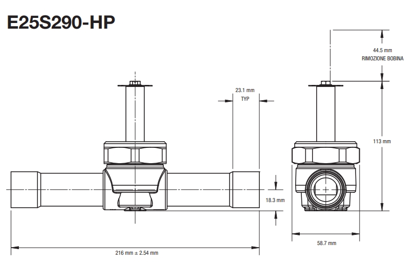 VANNE MAGNETIQUE E25S290-HP 1 1/8" À BRASER - COD. 4078-00 