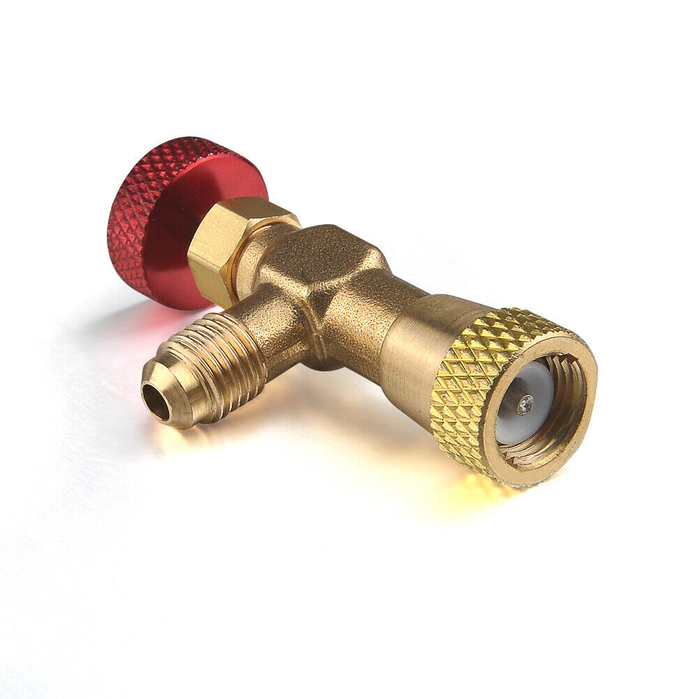 RUBINETTO PER GAS R600a - attacco 7/16" SAE F x 1/4" SAE M ADATTATORE PER BOMBOLA R600a