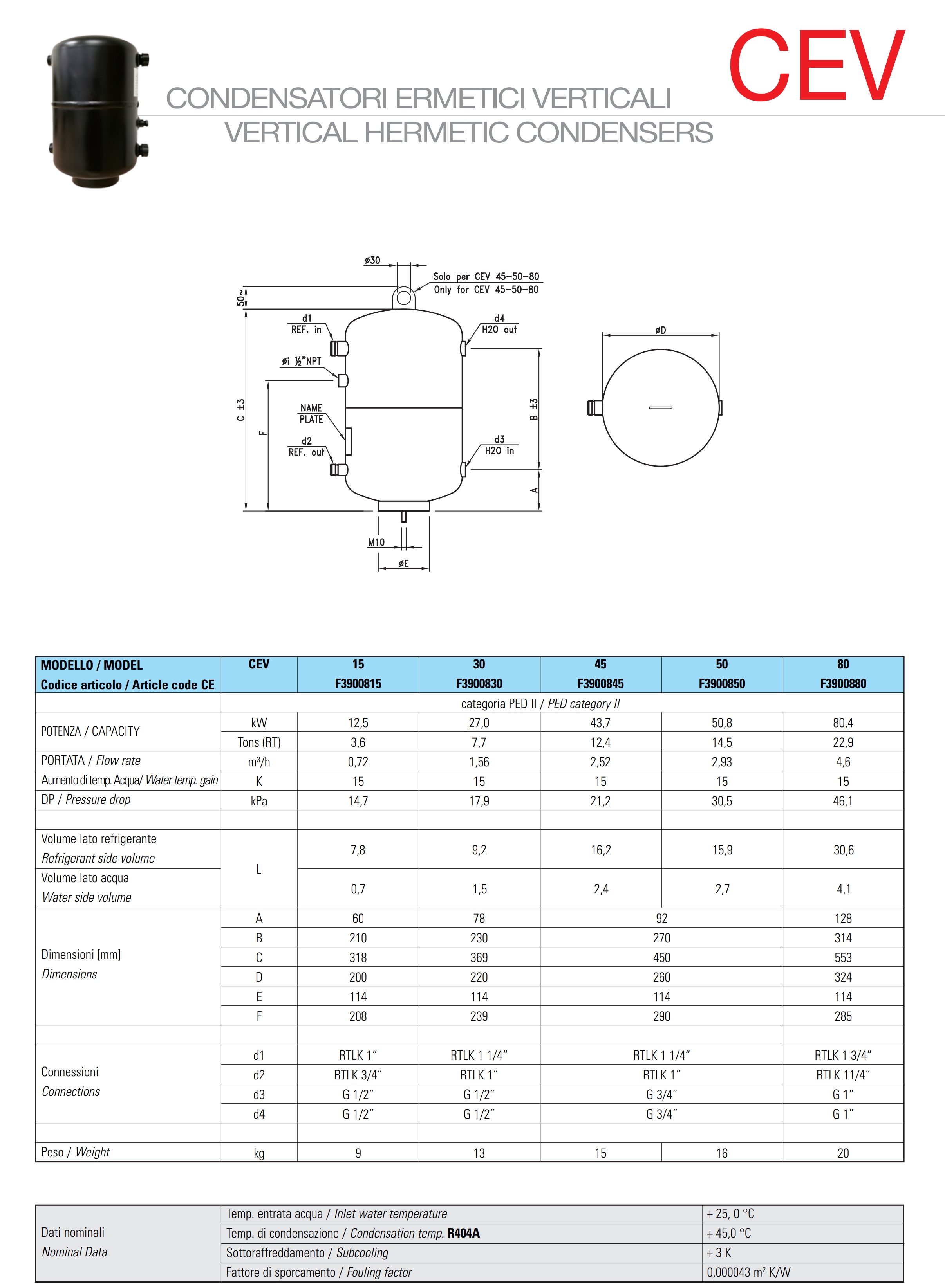 CONDENSEUR À EAU VERT. CEV 30 CE-30 COD. F3900830