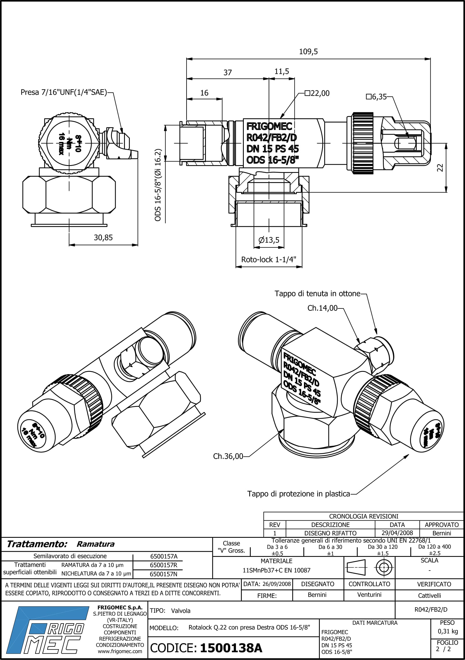 VANNE HORIZONTALE 3 VOIES Q.22 ROT.1"1/4 ODS 16-5/8" 