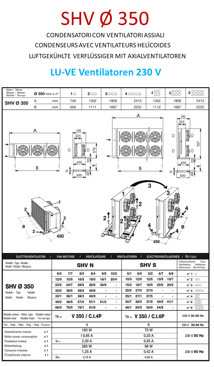 VENTILATORE LU-VE 230 V, 1475 min-1 - D.350 MM - 0.165 KW - Adatto per SHVN/SHVS/LMC 350-EC