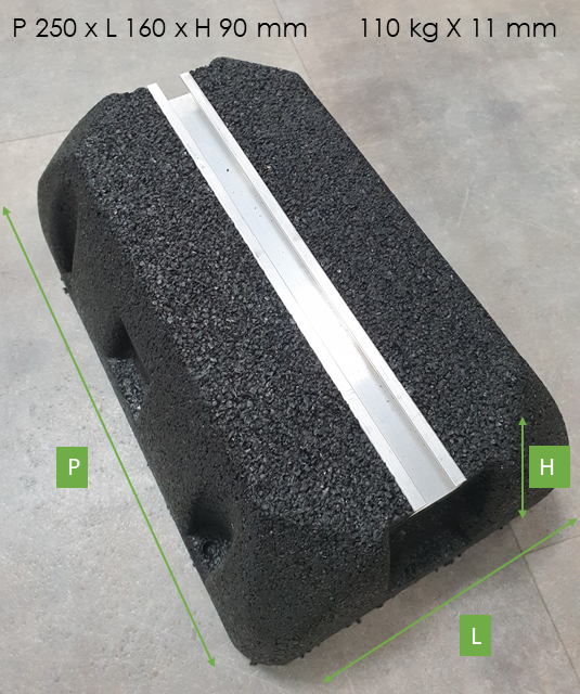 BASE A PAVIMENTO ANTIVIBRANTE L=250 mm  P250 x L160 x H90 mm - 160 kg - SCANALATURA 11mm (NR. 01 PAIA)