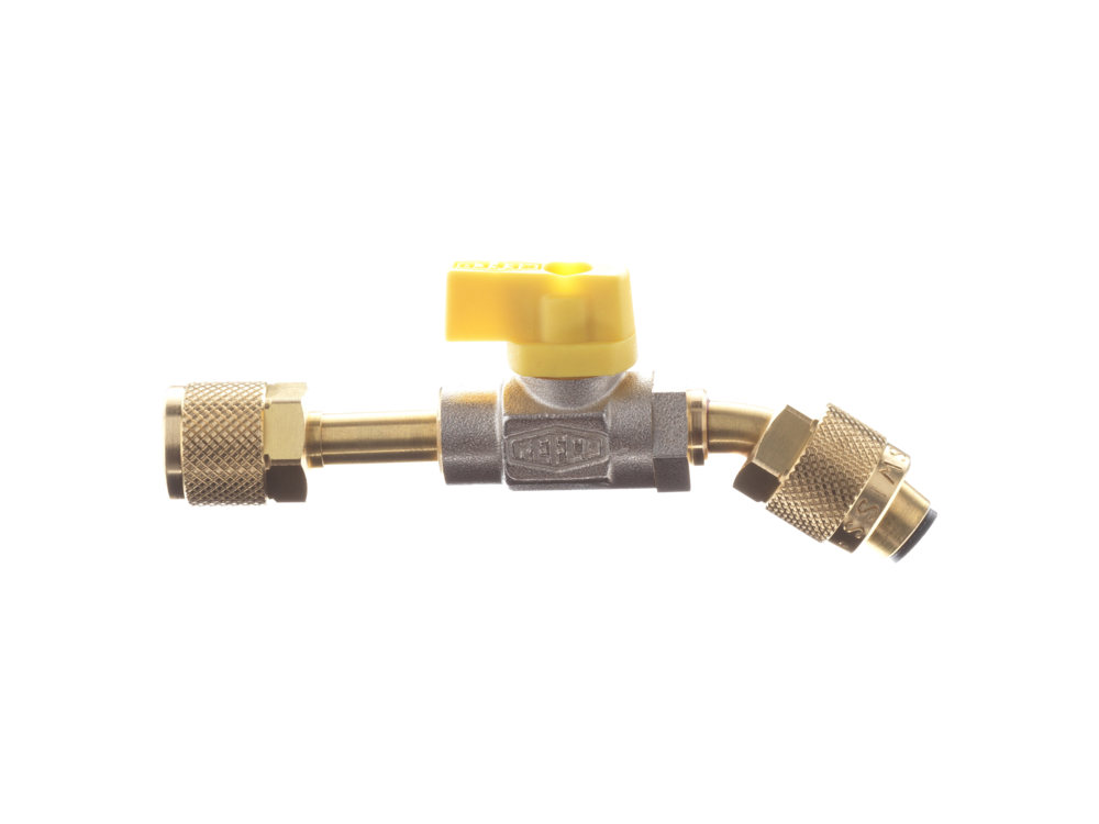 KUGELHAHNVENTIL MIT 2 ANSCHLÜSSEN 1/4" SAE,  WEIBLICH CA-2x1/4"SAE-Y-N-OD-45°.